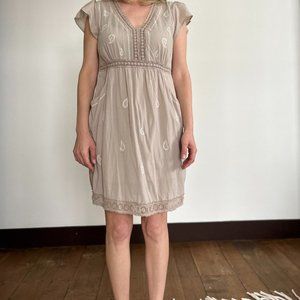 Women's Tan with white stitch detailing Wrap London Size 10 Dress with Slip